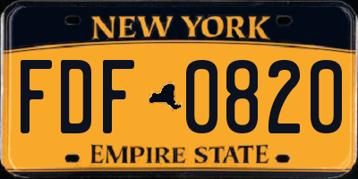 NY license plate FDF0820
