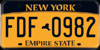 NY license plate FDF0982