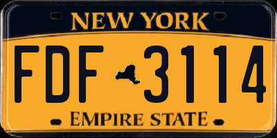 NY license plate FDF3114