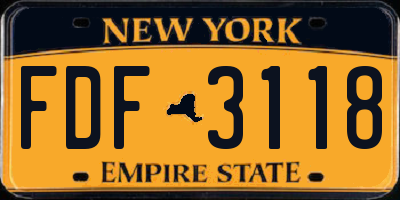NY license plate FDF3118