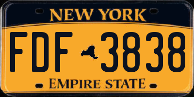 NY license plate FDF3838