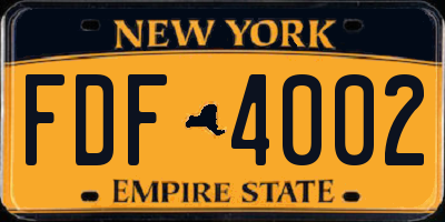 NY license plate FDF4002