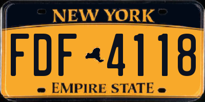 NY license plate FDF4118