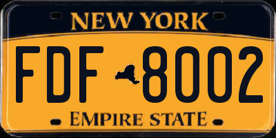 NY license plate FDF8002