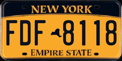 NY license plate FDF8118