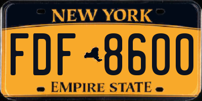 NY license plate FDF8600