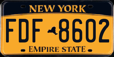 NY license plate FDF8602