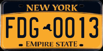 NY license plate FDG0013