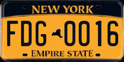NY license plate FDG0016