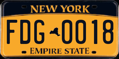 NY license plate FDG0018