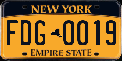 NY license plate FDG0019