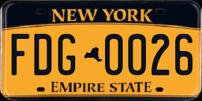 NY license plate FDG0026
