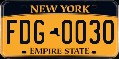 NY license plate FDG0030