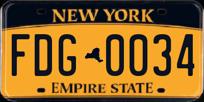 NY license plate FDG0034