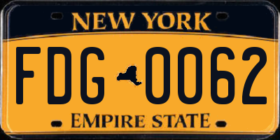 NY license plate FDG0062