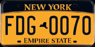 NY license plate FDG0070