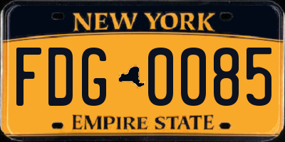 NY license plate FDG0085