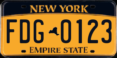NY license plate FDG0123