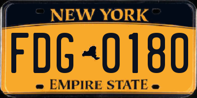 NY license plate FDG0180