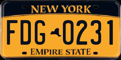 NY license plate FDG0231