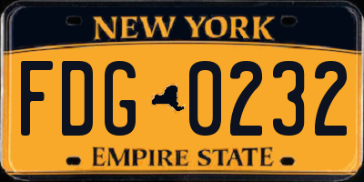 NY license plate FDG0232