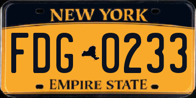 NY license plate FDG0233