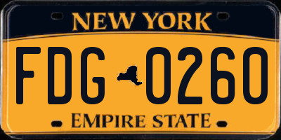 NY license plate FDG0260