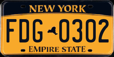 NY license plate FDG0302