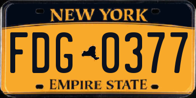 NY license plate FDG0377