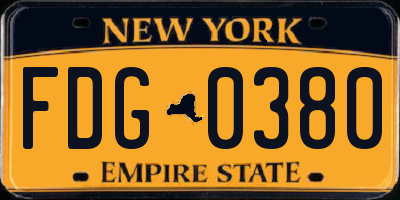 NY license plate FDG0380