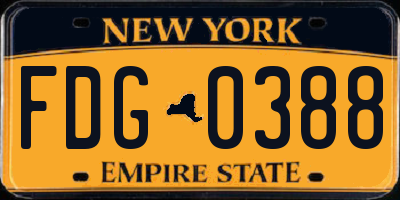 NY license plate FDG0388