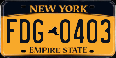 NY license plate FDG0403