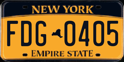 NY license plate FDG0405