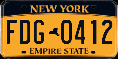NY license plate FDG0412