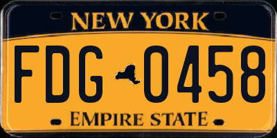 NY license plate FDG0458