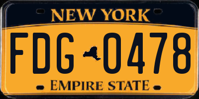 NY license plate FDG0478