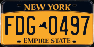 NY license plate FDG0497