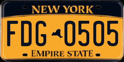 NY license plate FDG0505