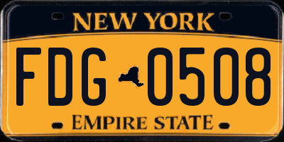 NY license plate FDG0508