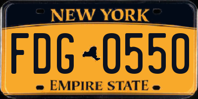 NY license plate FDG0550