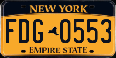 NY license plate FDG0553