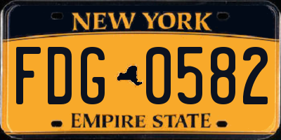 NY license plate FDG0582
