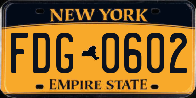 NY license plate FDG0602