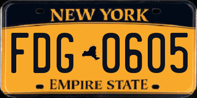 NY license plate FDG0605