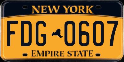 NY license plate FDG0607