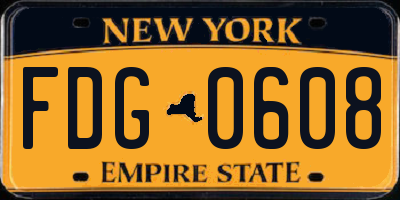 NY license plate FDG0608