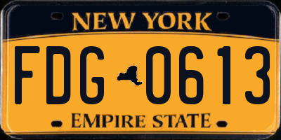 NY license plate FDG0613
