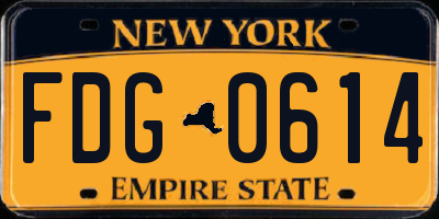 NY license plate FDG0614