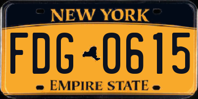 NY license plate FDG0615