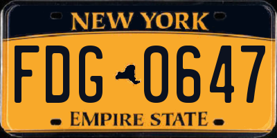 NY license plate FDG0647
